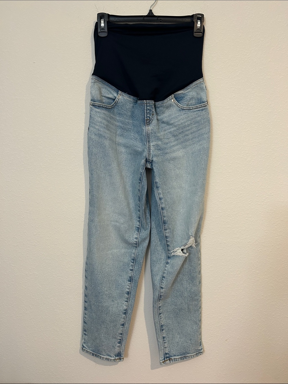 Ingrid & Isabel Light Blue Denim Boyfriend Maternity Jeans with Black Panel